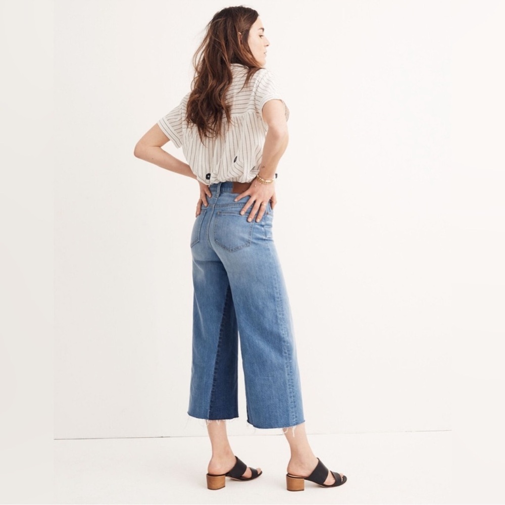 Madewell Two-Tone Blue Wide Leg Flare Cropped Gusset Jeans Size 31 - Picture 14 of 14